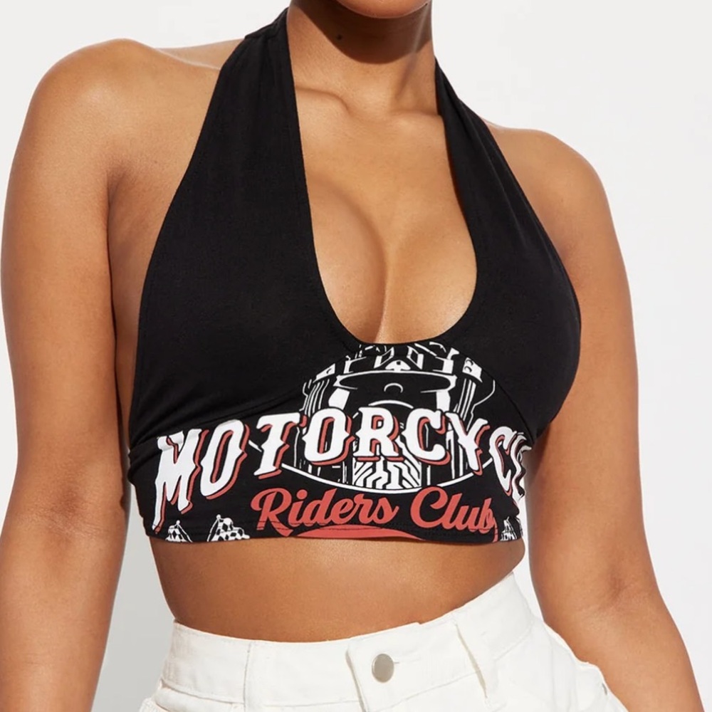 Fashion Nova Black Graphic Halter Tank Top